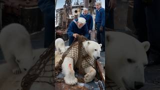 A mother polar bear and her cub plead with a sailor to free them from a net polarbear [upl. by Lorain]