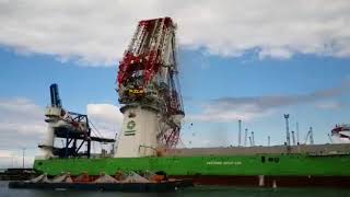 HLC 295000 crane crash Orion 1 Wind Farm Vessel Liebherr Rostock Germany 2 May 2020 [upl. by Htenaj]