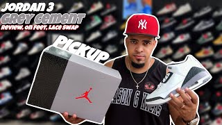 Jordan 3 Grey Cement  PickupReview On Feet amp Lace Swap [upl. by Ecydnac]