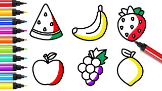 Easy Drawing Fruits Step By Step  BittyBrush For Kids [upl. by Innek24]