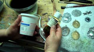 More Patina Color Tips Gilders Paste Liver of Sulfur over Silverware Silverplate Stampings [upl. by Nibaj]