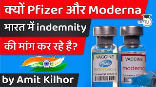 Pfizer and Moderna seek indemnity against the costs of compensation in India  Current Affairs UPSC [upl. by Eceerahs]