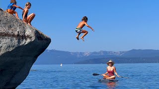 Kids Cliff Jump and Deep Dive the Crystal Clear Waters of Lake Tahoe [upl. by Zina]