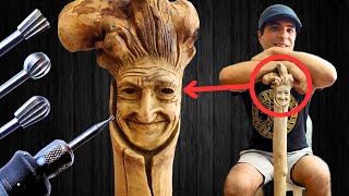 Dremel Carving Tutorial How to carve a face on a wooden walking STICK [upl. by Fernande]