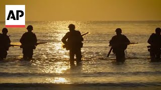 Reenactment held on Normandy beach on 80th anniversary of DDay [upl. by Shantha]