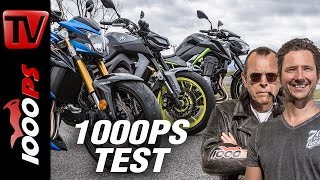 1000PS Test  Nakedbike Vergleich 2017  GSXS 750 vs MT09 vs Z900  ENGL Subs [upl. by Lengel]