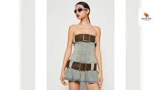 Strapless Denim Corset Pleated Mini Dress with Belt [upl. by Callas]