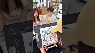 art artist paint draw portrait acrylicpainting picture tiktok caricature reaction couple [upl. by Kenimod]