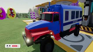 TRANSPORTING MIXER TRUCK CEMENT TRUCK amp ROLLER COMPACTOR WITH TRUCK TO GARAGE  Fs22 part1 [upl. by Fagan859]