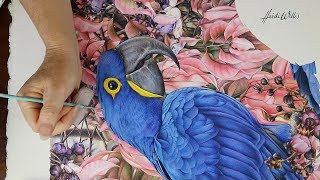 Lecythis pisonis and Hyacinth Macaw in watercolor  Part 8 [upl. by Annoik61]