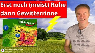 Am Wochenende nur einzelne Hitzegewitter  Am Montag Tiefdruckrinne mit zunehmender Gewittergefahr [upl. by Eened840]