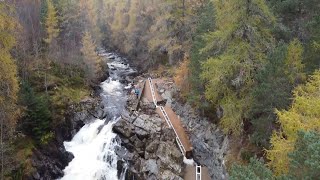 River Muick Waterfalls amp Fish Ladder  Glen Muick Cairngorms Scotland Drone Footage  Mavic Mini [upl. by Sinnaoi]