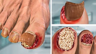 ASMR Ingrown Toenail amp Treat of swollen toes Remove excess skin toenails  Deep Cleaning Animation [upl. by Steinman]