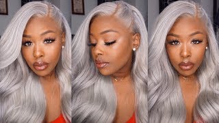 SilverGrey Custom Wig Quality Grade A 613 Blonde Hair Wella Colors T14 amp T18 Herhaircompany [upl. by Sinned72]