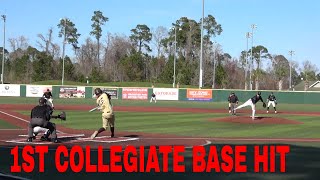 NICK OELCHER STAC BASEBALL FRESHMAN 3RD BASE 1ST COLLEGIATE HIT HIGHLIGHTS NORTH AND SOUTH CAROLINA [upl. by Hyps]