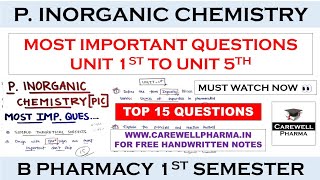 Pharmaceutical Inorganic Chemistry most Important questions 1st semester  Carewell Pharma [upl. by Maye269]