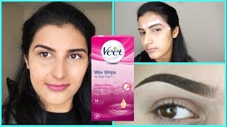 IN 3 MIN How to Wax your eyebrows at home  Use VEET WAX STRIPS to wax eyebrows [upl. by Ybor]