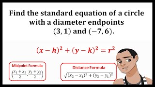 FINDING STANDARD EQUATION OF CIRCLE with GIVEN DIAMETER ENDPOINTS  CONIC SECTIONS [upl. by Evilo]