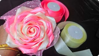 Satin Ribbon Double Color Rose Flower l Colourful Flower l DIY [upl. by Meagan]