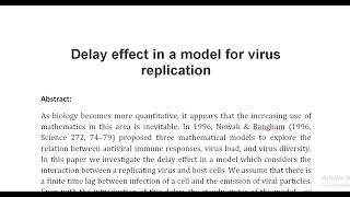 Delay effect in a model for virus replication [upl. by Okwu]