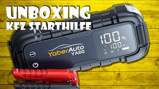 Unboxing Kfz YaberAuto Starthilfe mit Powerbank und Taschenlampen Funktion 6000A Auto startet nicht [upl. by Schalles]