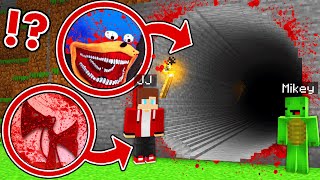 Mikey and JJ Found Longest Scary Shin Sonic amp Bloody Sirenhead Tunnel at Night in Minecraft Maizen [upl. by Ttenyl504]