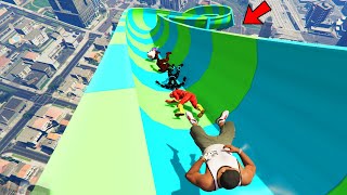 Franklin And Avengers Sliding From Water Slide Ramp Jump Challenge With All Flash in GTA 5 [upl. by Rasla968]