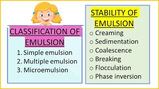 Stability of Emulsion  Classification of Emulsion  Breaking Creaming Phase inversion [upl. by Parlin]