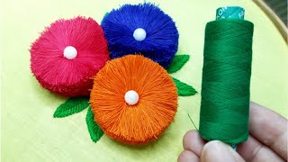 Super Easy Flower Design Idea With threads pom pom Flower stitch Idea [upl. by Tsyhtema]