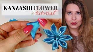 Kanzashi flower tutorial  Fabric flower  Brooch tutorial [upl. by Roach208]