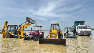 Washing My Tractors and Vehicles in Dam  JCB 3DX  Tata Truck  Mahindra Arjun 605  Swaraj 744 [upl. by Leclair557]