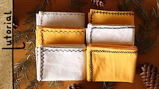 ✂ Making sustainable HandkerchiefsTissues  6 Basic Embroidery Stitches  DIY Tutorial [upl. by Saraann]