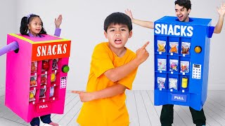 Eric and Andrea Vending Machine Toys at School Kid Stories about Healthy Snacks [upl. by Audwen]