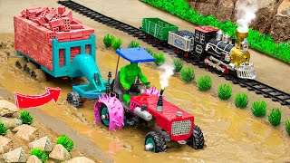 DIY TRACTOR is stuck in the mud with trolley  tractor mud rescue videos  BRICK HEAVY TRUCK diy [upl. by Rabassa]