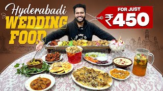 Hyderabadi Wedding Food For Just ₹450  Elegance Caterers  Non Veg Heaven  Nom Nom Foodie 61 [upl. by Amzaj]