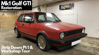 Strip Down Pt1 Workshop Tour  Episode 2  1983 Mk1 Volkswagen Golf GTI Campaign Restoration Rebuild [upl. by Nanah]