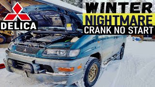 MITSUBISHI DELICA CRANK NO START DIAG or HOW TO START COLD DIESEL DELICA  CANADIAN WINTER EDITION [upl. by Izzy]