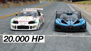 Bugatti Bolide vs Toyota Supra Castrol 20000 HP at Special Stage Route X [upl. by Ardnazxela63]