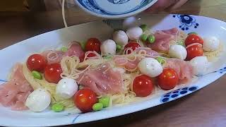 【COLD】Capellini with mozzarella cheese prosciutto and cherrytomatoes 🧀🍅🍝 capellini prosciutto [upl. by Theola]