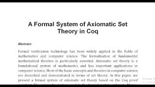 A Formal System of Axiomatic Set Theory in Coq [upl. by Laurita230]