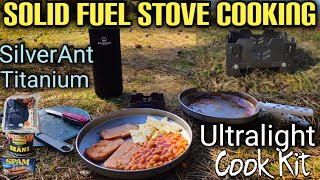 Solid Fuel Stove Cooking  Ultralight Titanium Cook Kit SilverAnt Titanium Plates with Trangia Grip [upl. by Notnad346]