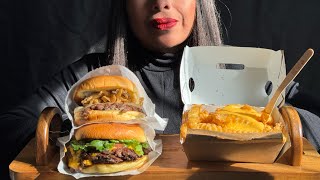 ASMR Shake Shack Chessy Fries Truffle Burger and Shake Burger Mukbang [upl. by Mommy]