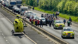 Highways England traffic officer run over by his own car A1 Doncaster Air Ambulance take off [upl. by Mylo]