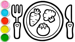 Vegetables Plate DrawingHow to draw Vegetables plate Easy Step By Step for kids and Toddlers [upl. by Schou]