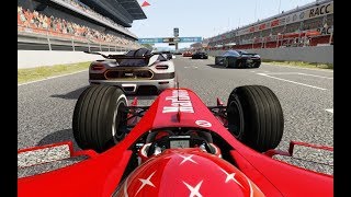 Racing Onboard Ferrari F1 F2004 vs Super Cars at BarcelonaCatalunya [upl. by Vas]