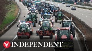 Watch again Protesting French farmers block major roads and motorways with tractors for third day [upl. by Smeaj]