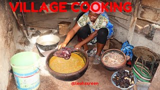 HOT EBA amp SPICY DRY OKRA SOUP AFRICAN VILLAGE COOKING BY LEAH SCREEN  TRADITIONAL FOOD food [upl. by Noryd779]