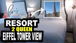 PARIS Las Vegas 2 Queen Eiffel Tower View Room Tour [upl. by Sirovaj]