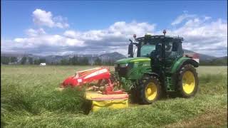 Démonstration tracteur John Deere 6130R  faucheuse POTTINGER frontale 301RCB [upl. by Rudy]