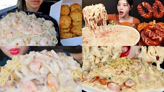 ASMR White Sauce Pasta Mukbang Compilation  Alfredo Pasta Asmr  Satisfying eating sounds [upl. by Reffinnej]